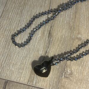 Elegant Black Heart Chanel Pendant and Crystal necklace